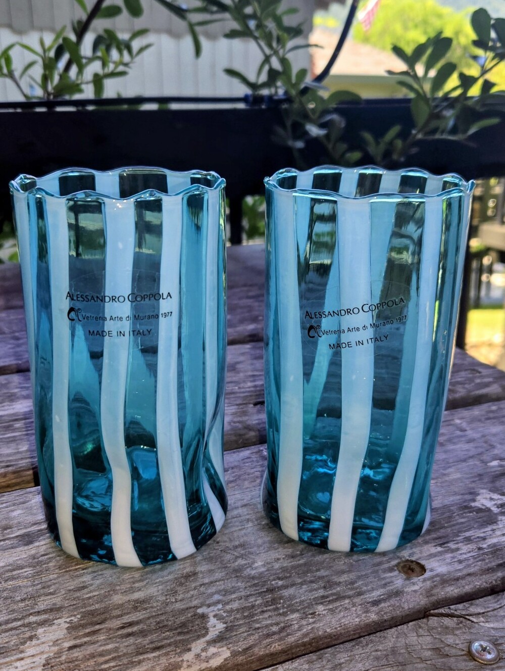 Alessandro Coppola Arte di Murano Italy Aqua Blue/Green Glass Tumblers Set of 2